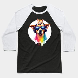 Cool dog with headphones and a cute cat on his head for both cat and dog lovers Baseball T-Shirt